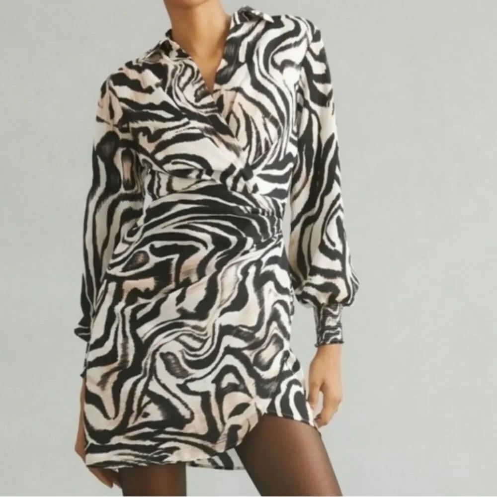 Anthropologie Black and Cream Zebra Print Dress size 4 NWT